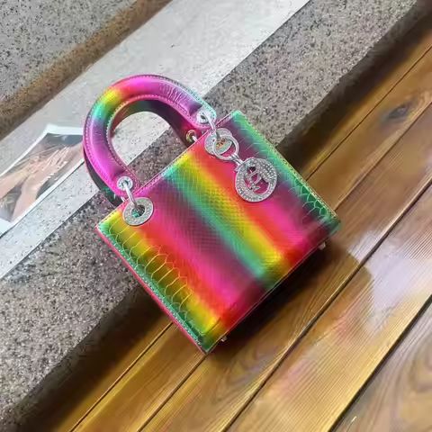 Mirror Finish Python Lady Dior Style Bag for Women Luxury Evening Clutch Heavy Duty Elegant Dinner P