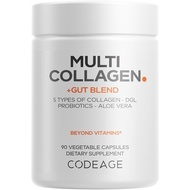 Codeage Multi Collagen + Gut Blend Supplement - Probiotik Pencernaan, DGL Licorice, Aloe Vera, Daun 