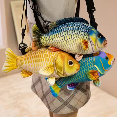 30CM Simulated Fish Plush Crossbody Bag 3D Printed Koi Fish Crucian Carp Parrotfish Stuffed Fish Toy