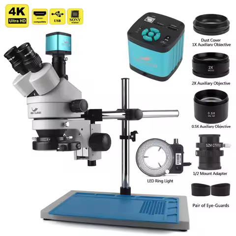 48MP 2K 4K HDMI Digital USB Microscopio Camera 3.5X-90X Simul-Focal Trinocular Stereo Microscope For