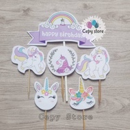 Cake Topper Happy Birthday / Cake Topper Unicorn / Hiasan Kue Unicorn