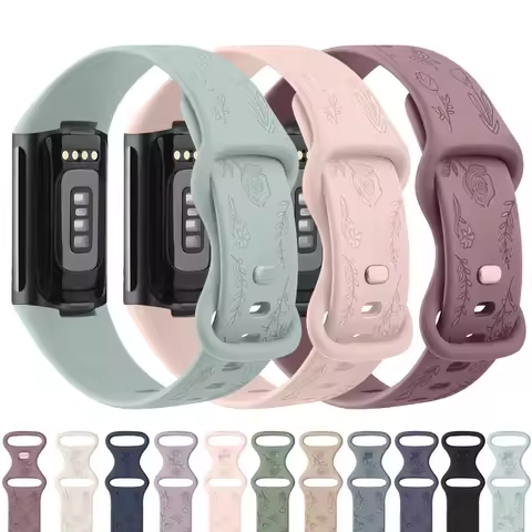 Flower Engraved Strap For Fitbit Charge 5/Charge 6 Band Sport Silicone Watchband For Fitbit Charge 5