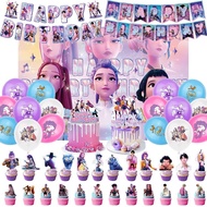 Kpop Demon Huntrix Party Decoration Creative Demon Hunters Birthday Party Banner Pull Flag Balloons 