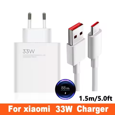 33W Turbo Fast Charger EU 6A Type C Cable For Xiaomi Redmi Note 9 10 10S 10X 11 11S 11T K30 K40 K30S