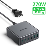 Rocoren 270W GaN Charger 6-ports Desktop Fast Charging USB Type C Charger Portable Power Station For