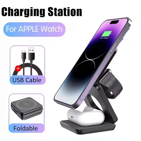 3 in 1 Wireless Charger Stand Magnetic Foldable Wireless Charging Station for iPhone 16 15 14 13 Pro