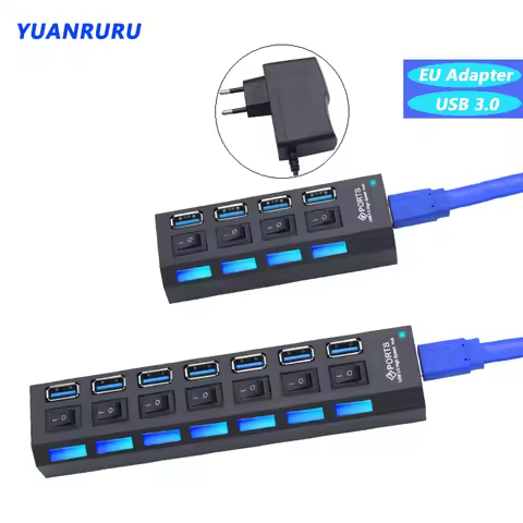 USB 3.0 Hub High Speed Hub 4/7 Ports Multiple 3.0 Hub Switch USB 3 Hub Use Power Adapter USB Extende