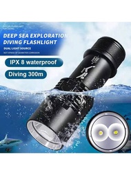 專業潛水手電筒,防水深度達300米,ipx8等級,強大潛水燈,2000流明,xm-l2 Led,潛水艇專用支架,可充電電池,雙光源(黃色/白色),適用於水下洞穴,夜間潛水,帶充電器