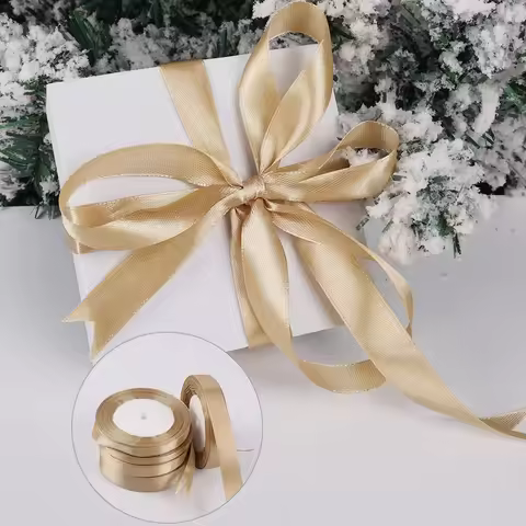 22m 0.6cm/1cm/1.2cm/1.5cm/2cm Width Beige Color Polyester Satin Ribbon for Wedding Party Decoration&