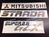 สติ๊กเกอร์แบบดั้งเดิม ฝาท้าย MITSUBISHI + STRADA + SUPER2.8 GLX ชุดมี3ขิ้น มีสีอ่อนกับสีเข้ม sticker ติดรถ แต่งรถ มิตซูบิชิ สตราด้า