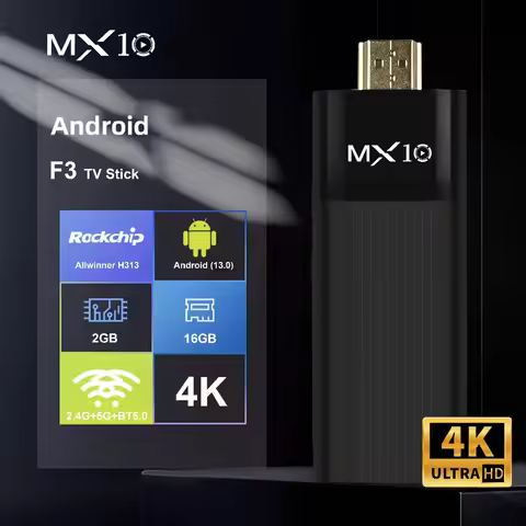MX10 F3 Smart TV Dongle 4K@60fps Allwinner H313 Quad Core 2G RAM 16GB eMMC WiFi 6 Google TV Stick