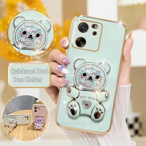 On Mi13t Mi12t Mi11lite Luxury Plating Bear Holder Silicone Case For Xiaomi Mi 11 Lite 5g Ne 11t 12t