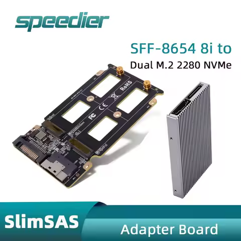 SlimSAS / MCIO to Dual M.2 NVMe 2280 Adapter Aluminum Enclosure PCIe 4.0 / 5.0 Gen4/ Gen5 2x NVMe SS