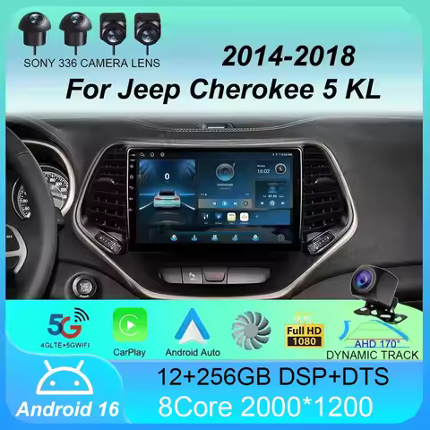 Android 16 For Jeep Cherokee 5 KL 2014 - 2018 Car Radio Multimedia Video Player Navigation No 2din 2
