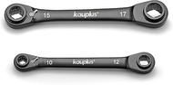kauplus 4 in 1 Non-Slip Box End Reversible Ratcheting Wrench Set - 2PCS, Metric, 6pt., 120-Tooth Rat