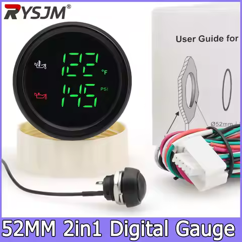 2in1 52mm Dual Gauge with Alarm Oil Pressure Metet 10 Bar 145 PSI Oil Temperature Gauge 50~150 C 122