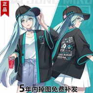 ฤดูร้อนรุ่นใหม่   Hatsune Miku T เสื้อยืดแขนสั้น miku ชุดกิโมโนฮาโอริเสื้อผ้าอะนิเมะสองมิติสำหรับนักเรียนชายและหญิง