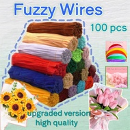 100Pcs Multicolor Fuzzy Wire Chenille Stems DIY Craft Flower Bouquet Material Twisted Stick