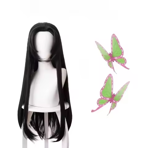 Anime Kochou Kanae Wig Kimetsu no Yaiba Cosplay Synthetic Black Long Heat Resistant Synthetic Hair W