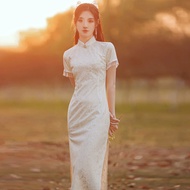 online Lace Pearl Tassels Young Cheongsam Dress For Women Chinese Ladies Elegant Evening Party Vinta