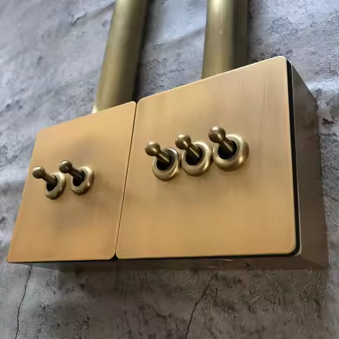 Brass Lever Toggle Switch Retro Yellow Bronze Brushed Stainless Steel Panel 1-4 Gang 2 Way Wall Ligh