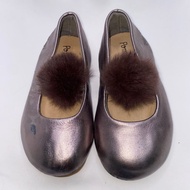 Size 23 Pom d’Api Mettalic Round Fur Fluffy Soft Sandals Flat Shoes Kids Baby 15cm 6inc