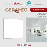 KERAMIK MULIA ACCURA 50X50 GLOSSY WHITE PUTIH POLOS MURAH /LANTAI KERAMIK TILE - MOBIL TOKO
