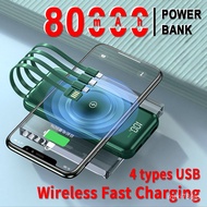 80000mAh Wireless Power  PD15w Fast Charging Charger Digital Display External Baery Built in Cables 4b for MI 1phone