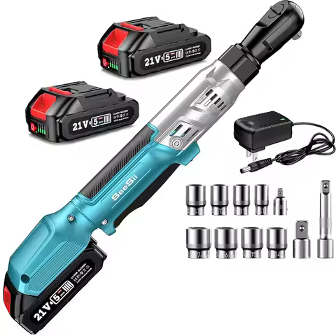 SEESII 21V Cordless 3/8" Electric Ratchet Wrench 90NM Electric Wrench 3" Extended Ratchet Wrench 200