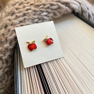 金色紅琺瑯蘋果貼耳針式耳環 Avon 1978 P100