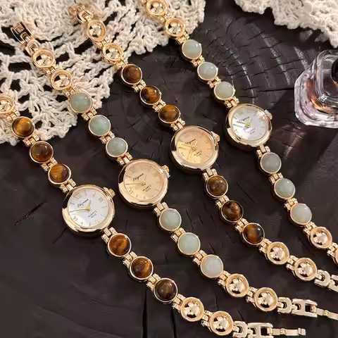 New Arrival Bestseller Amber Stone Jadeite Vintage Style Women's Wristwatch Bracelet with Mellow Col