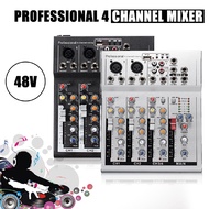 4 Channel Mixer Mini Professional Live Studio Audio Mixer USB Mixing Console DJ Stage KTV black/silver 48V