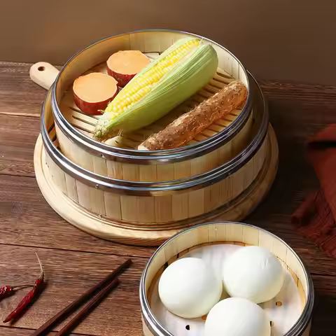 Steel Handle Gift Idea Chinese Kitchen Gadget Woven Bamboo Bamboo Lid Bamboo Steamer Steam Cooker St