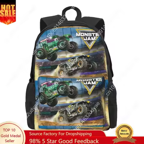 Classic Monster Jam Pattern Backpacks Bookbag School Bags Cartoon Rucksack Travel Rucksack Shoulder 