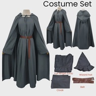 The Hobbit Gandalf Wizard Costume Pagan Tunic Costume Wizard Cloak Cosplay Grey Robe Hat Full Set Ou