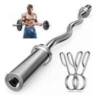 Olympic Barbell Curl Bar, 47” Strength Training EZ Bar, 370 lbs Weight Capacity for 2” Weight Plates