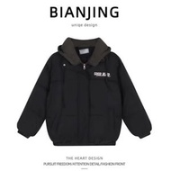 全城熱賣 - 假兩件連帽保暖棉衣外套【黑色】（尺碼：S-2XL碼） (下單後請聯絡客服確認發貨尺碼)#H038100379