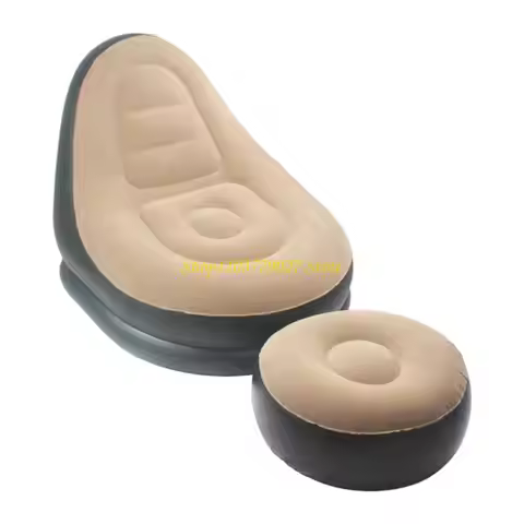 C4DF Inflatable Couch for Adults Comfortable Lounge Inflatable Chair with Ottoman Flocking Surfaces 