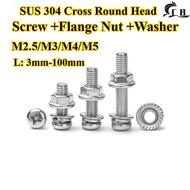 [CB-SZYTZH] SUS304, Phillips Round Head Screw + Washer Four-Piece Combination +Flange Nut  M2.5/M3/M