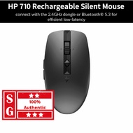 HP 710 Rechargeable Silent Mouse (Silver) Silent Mouse HP Mouse Wireless Bluetooth & 2.4GHz Dual Mod