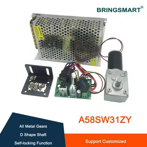 Bringsmart DC 24V A58SW31ZY 12V Worm Geared Motor High Torque 7-470rpm D Shaft Electric Motor Reduce