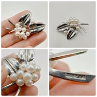 Real Silver Brooch Decorated With Pearls Akoya Weight 10 Grams Second-Hand Japanese Product
