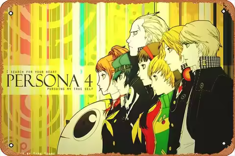 Persona 4, Hanamura Yosuke, Narukami Yu, Satonaka Chie, Amagi Yukiko Vintage Poster 8x12 Inches Retr