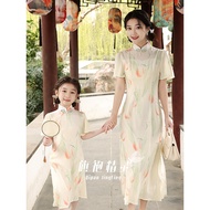 Quality Assurance Girls Cheongsam Young Children Cheongsam Girls Cheongsam Cute New Chinese Style Children Cheongsam Girls Cheongsam Parent-Child Wear Mother-Daughter New Chinese Dress Summer Thin Style Chinese Style Children Cheongsam Dress Mid