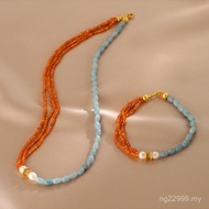 Women Color Beaded Chinese Style Dopamine High-End Necklace Jewelry Simple Clavicle Chain New Chines