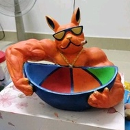 Super Unique Coloring Plaster Statue of Athlete Dog Holding a Plate for Cakes, Candies and Fruits