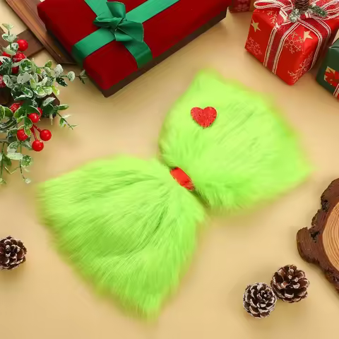 Christmas Grinch Bow Tree Topper Festive Green Furry Decor Holiday Ornament Indoor Christmas Tree De