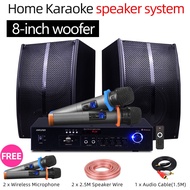 Home Karaoke Speaker Full Set System 2 Wireless Microphone Amplifier 8 inch Subwoofer Optical/Coaxia