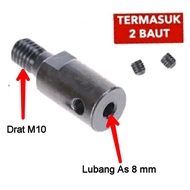Sambungan As dinamo ke gerinda drat M10 set ukuran 8mm