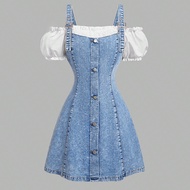 Women's Denim Mini Dress, Casual Fitted Patchwork,Summer Outfits For Women,Summer Dresses For Women,